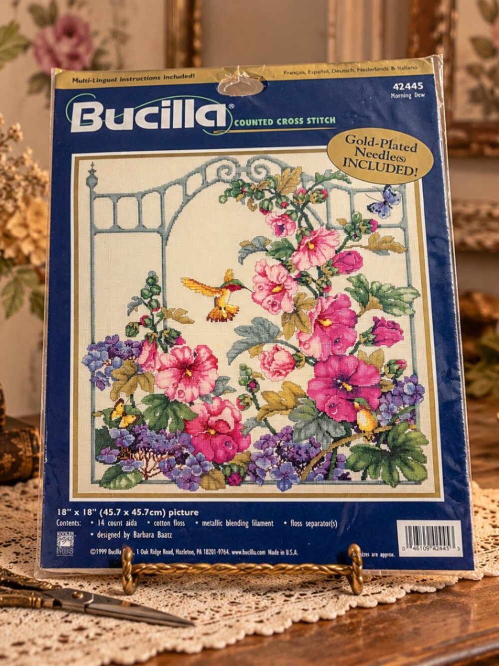 Vintage 1999 Bucilla “Morning Dew” Counted Cross Stitch Kit 42445 NOS 18” x 18